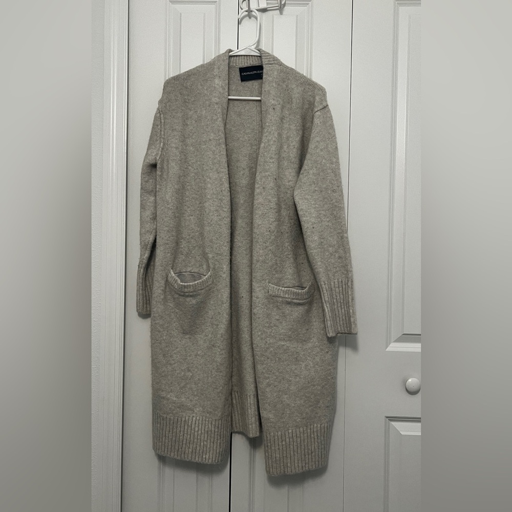 CALVIN KLIEN Gray Open Front Cardigan Sweater